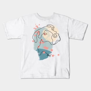 Abstract Line Art Dog Drawing on Watercolor Kids T-Shirt